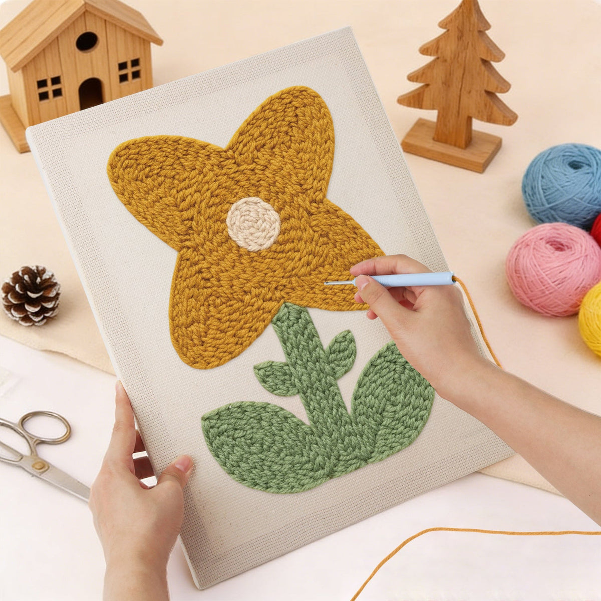 Punching the Mustard Petal Flower design with the punch needle