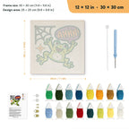 Ahhh Frog punch needle kit, 12 × 12 in (30 × 30 cm): canvas size and kit contents