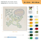Ahhh Frog punch needle kit, 24 × 24 in (60 × 60 cm): canvas size and kit contents