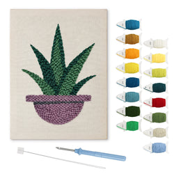 Aloe in Purple Bowl punch needle kit: finished canvas with threads, punch needle and threader