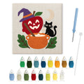 Apple Cauldron Cat punch needle kit: finished canvas with threads, punch needle and threader