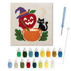 Apple Cauldron Cat punch needle kit: finished canvas with threads, punch needle and threader