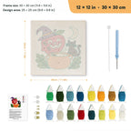 Apple Cauldron Cat punch needle kit, 12 × 12 in (30 × 30 cm): canvas size and kit contents