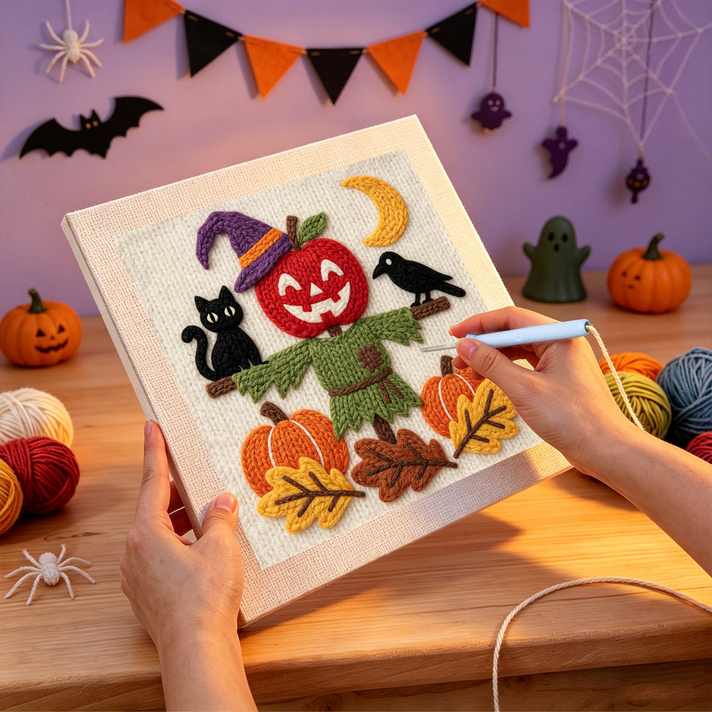 Punching the Apple Head Scarecrow design with the punch needle