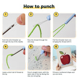 Six steps showing how to thread and use the punch needle