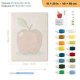 Apple on Blue punch needle kit, 16 × 20 in (40 × 50 cm): canvas size and kit contents