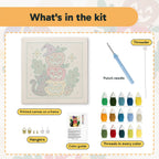 What is in the Apple Pumpkin Stack kit: printed canvas, punch needle, threader, threads, color guide and hangers