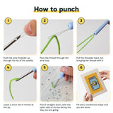 Six steps showing how to thread and use the punch needle