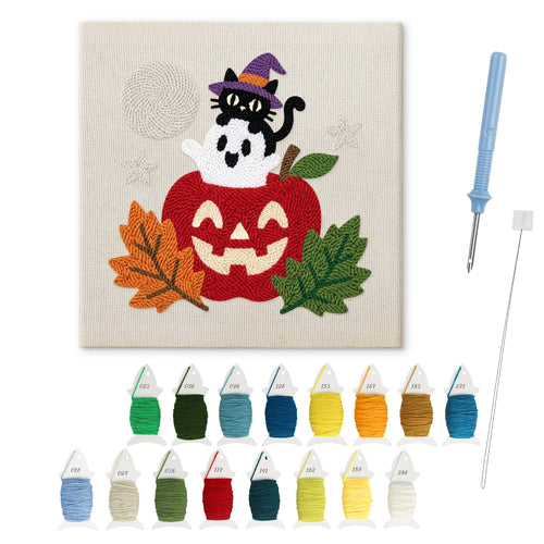 Apple Stack Friends punch needle kit: finished canvas with threads, punch needle and threader