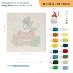 Apple Stack Friends punch needle kit, 20 × 20 in (50 × 50 cm): canvas size and kit contents