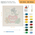 Apple Stack Friends punch needle kit, 24 × 24 in (60 × 60 cm): canvas size and kit contents