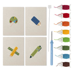 Art Class Palette mini punch needle kit set: four finished canvases with threads, punch needle and threader