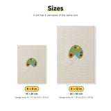 Size chart for the two mini canvas sizes: 6 x 8 in and 8 x 12 in