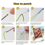 Six steps showing how to thread and use the punch needle