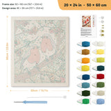 Autumn Robins punch needle kit, 20 × 24 in (50 × 60 cm): canvas size and kit contents