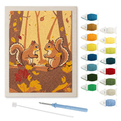 Autumn Squirrels punch needle kit: finished canvas with threads, punch needle and threader