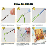 Six steps showing how to thread and use the punch needle
