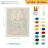 Autumn Squirrels punch needle kit, 16 × 20 in (40 × 50 cm): canvas size and kit contents