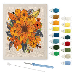 Autumn Sunflowers punch needle kit: finished canvas with threads, punch needle and threader