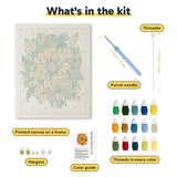 What is in the Autumn Sunflowers kit: printed canvas, punch needle, threader, threads, color guide and hangers