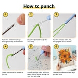 Six steps showing how to thread and use the punch needle