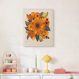 Finished Autumn Sunflowers punch needle canvas on a wall