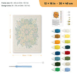 Autumn Sunflowers punch needle kit, 12 × 16 in (30 × 40 cm): canvas size and kit contents