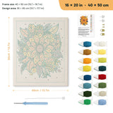 Autumn Sunflowers punch needle kit, 16 × 20 in (40 × 50 cm): canvas size and kit contents