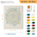 Autumn Sunflowers punch needle kit, 20 × 24 in (50 × 60 cm): canvas size and kit contents