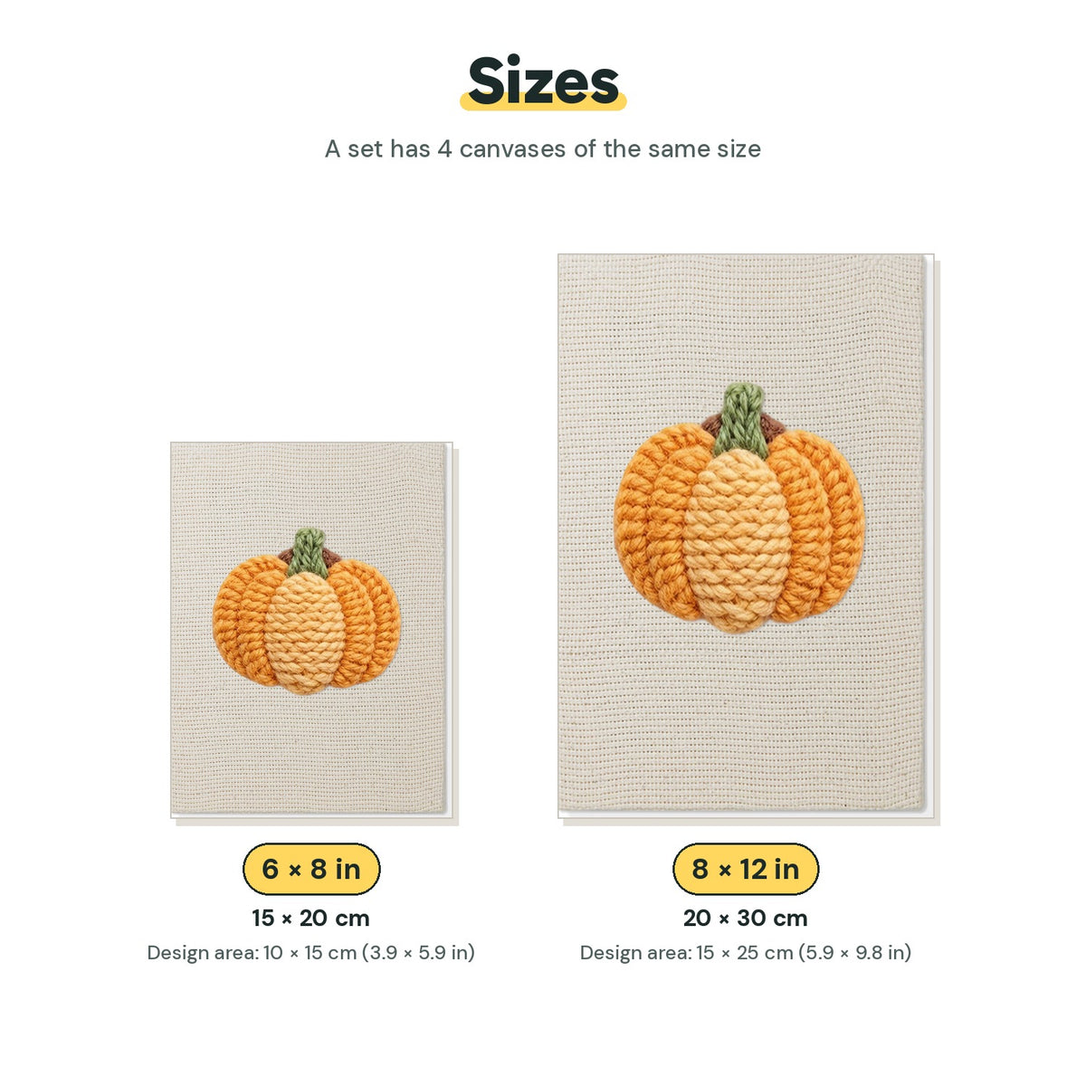 Size chart for the two mini canvas sizes: 6 x 8 in and 8 x 12 in