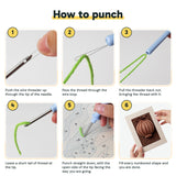 Six steps showing how to thread and use the punch needle