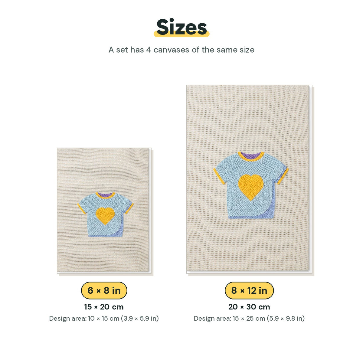 Size chart for the two mini canvas sizes: 6 x 8 in and 8 x 12 in