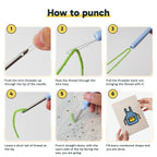 Six steps showing how to thread and use the punch needle