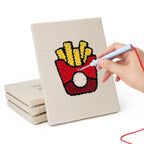 Hand punching one of the Backyard Burger Cook mini canvases