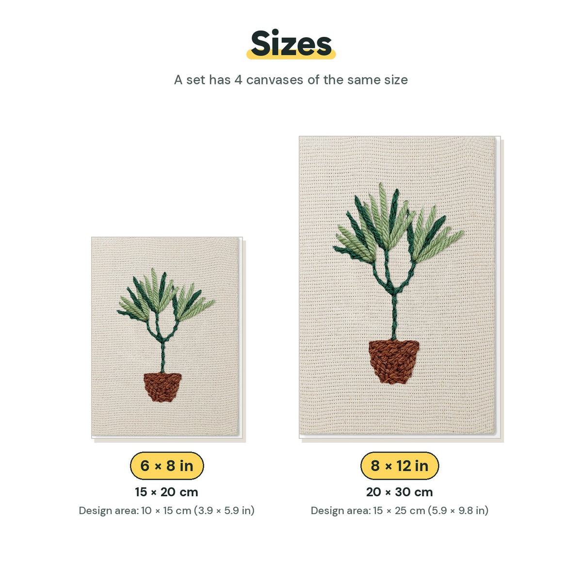 Size chart for the two mini canvas sizes: 6 x 8 in and 8 x 12 in