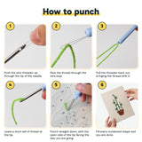 Six steps showing how to thread and use the punch needle