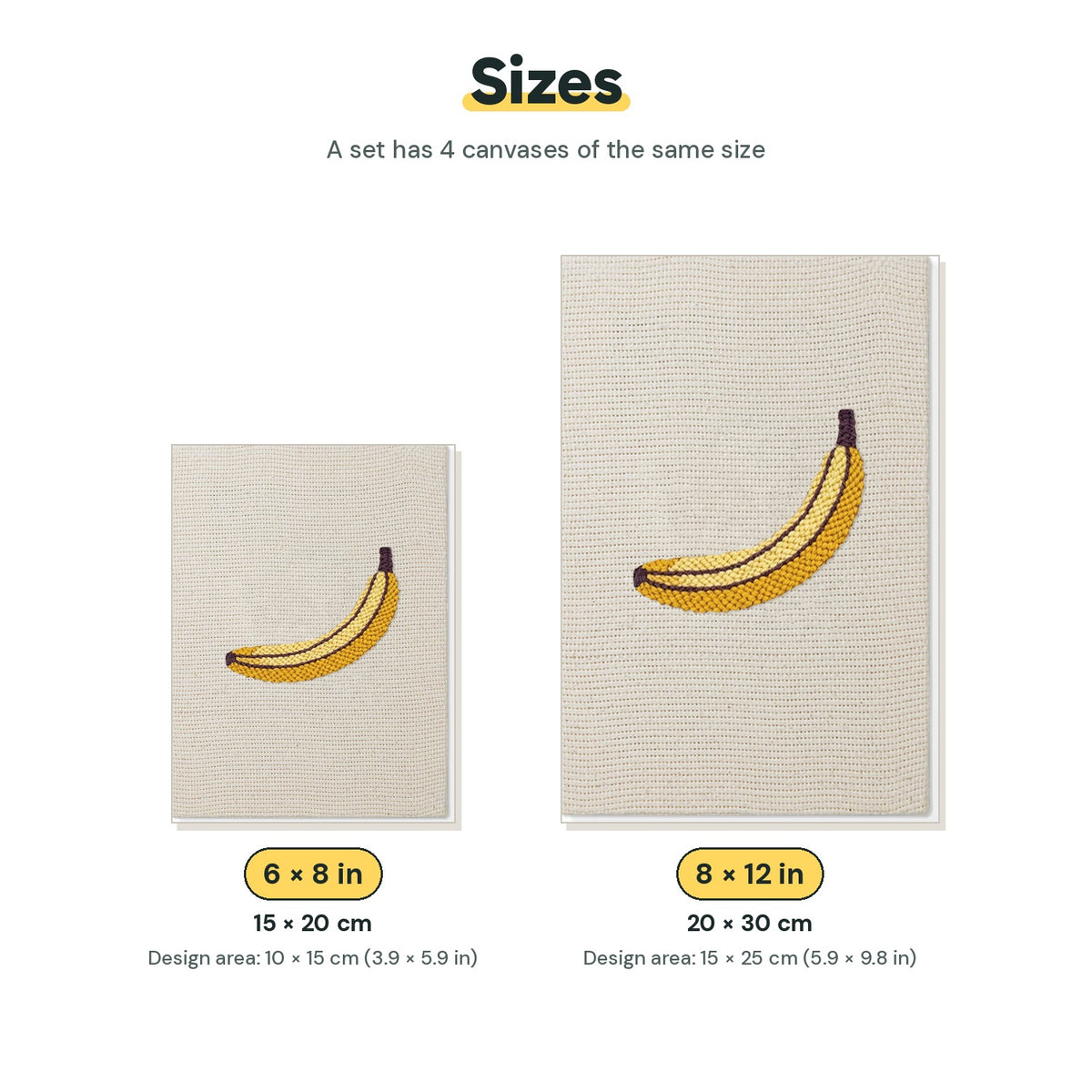 Size chart for the two mini canvas sizes: 6 x 8 in and 8 x 12 in