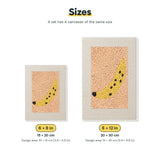Size chart for the two mini canvas sizes: 6 x 8 in and 8 x 12 in