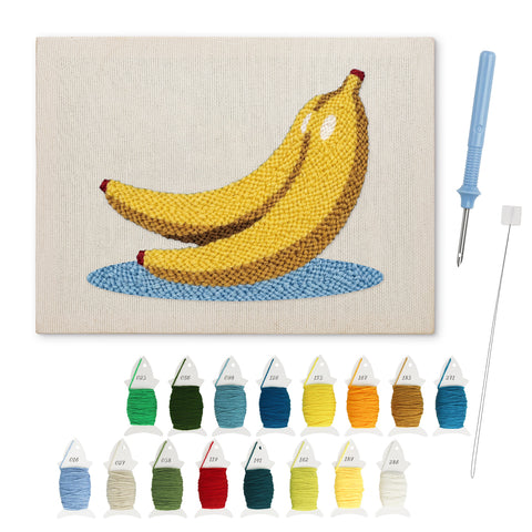 Banana Bunch punch needle kit: finished canvas with threads, punch needle and threader