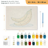 Banana Bunch punch needle kit, 20 × 24 in (50 × 60 cm): canvas size and kit contents