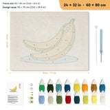 Banana Bunch punch needle kit, 24 × 32 in (60 × 80 cm): canvas size and kit contents