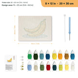 Banana Bunch punch needle kit, 8 × 12 in (20 × 30 cm): canvas size and kit contents