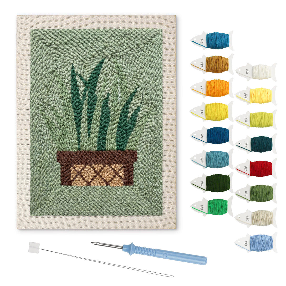 Basket Snake Plant punch needle kit: finished canvas with threads, punch needle and threader
