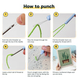 Six steps showing how to thread and use the punch needle