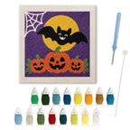 Bat and Three Pumpkins punch needle kit: finished canvas with threads, punch needle and threader