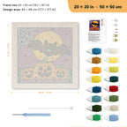 Bat and Three Pumpkins punch needle kit, 20 × 20 in (50 × 50 cm): canvas size and kit contents
