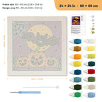 Bat and Three Pumpkins punch needle kit, 24 × 24 in (60 × 60 cm): canvas size and kit contents