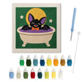 Bat Cat Bath punch needle kit: finished canvas with threads, punch needle and threader