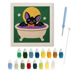 Bat Cat Bath punch needle kit: finished canvas with threads, punch needle and threader