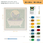 Bat Cat Bath punch needle kit, 20 × 20 in (50 × 50 cm): canvas size and kit contents